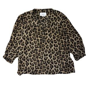 ba&sh Lady Top Leopard Print Sheer Blouse Button Front Flowy Viscose Medium